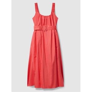 Reiss Women’s Liza Cotton Ruched Strap Belted Midi Dress in Coral Size 8